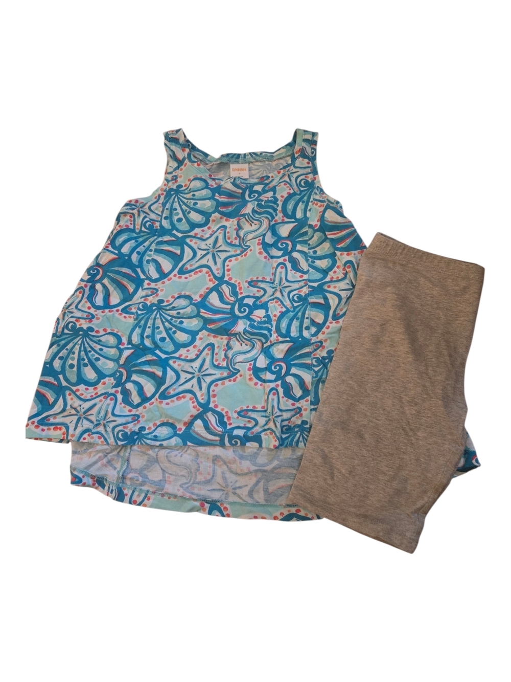 Gymboree Blue Seashell & Starfish Tank Top with Gray Bike Shorts